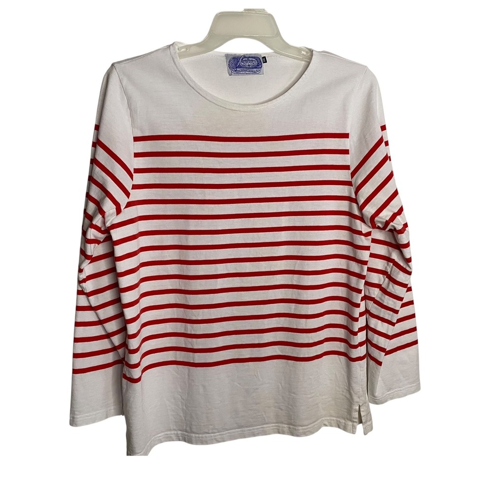 Breton Shirt Co Womens XXL White Red Striped Long Sleeve Cotton Crew Neck Top